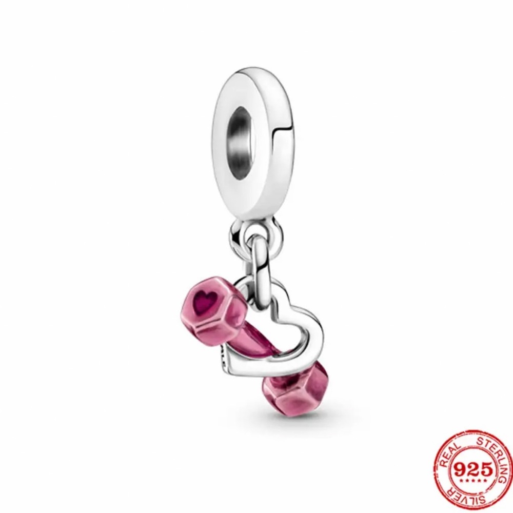 NWOT Dumbbell & Heart Dangle Charm Sterling Silver 925